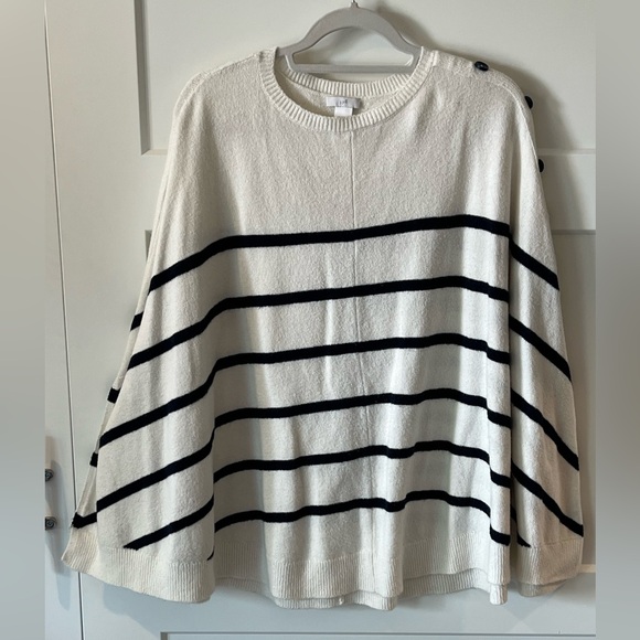 J.Jill navy and white striped poncho. Lovely soft fabric. One size fits all. - Picture 3 of 4